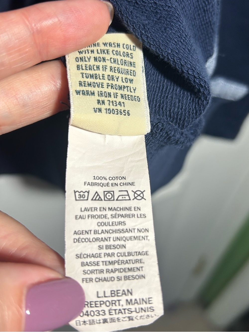 L.L. Bean Navy 100% Cotton Quarter-Button Mock Neck Pullover Size Small - 501541 - Picture 11 of 12